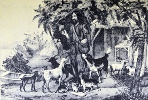 Robinson Crusoe e i suoi animali da N. and Ives, J.M. Currier